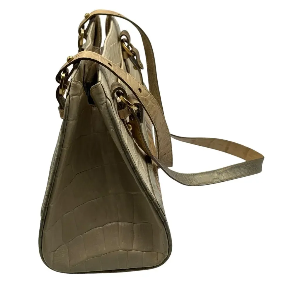 Brahmin Lucinda Tricolor Croc Embossed Leather Shoulder Bag Cream Sage Champagne